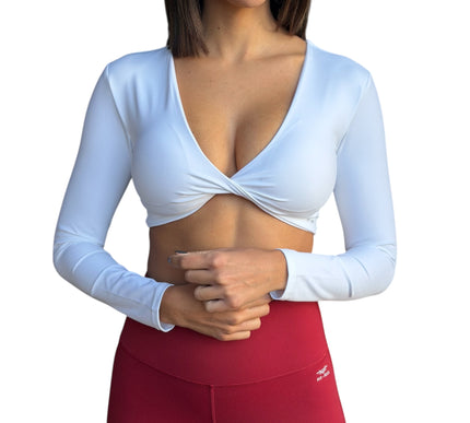 Front Twist Long Sleeve Padded Crop Top