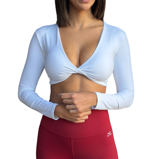 Front Twist Long Sleeve Padded Crop Top