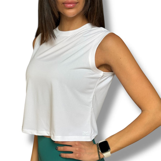 Basic Sleeveless Crop Top - White