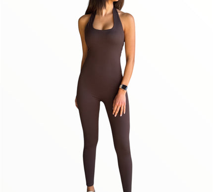 Halter Neck Jumpsuit - Chocolate