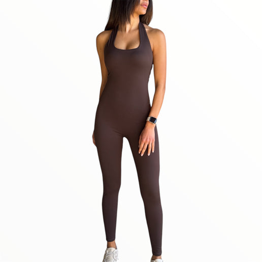 Halter Neck Jumpsuit - Chocolate
