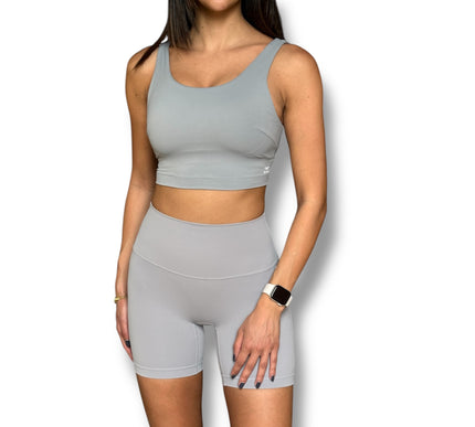 Crossed Over Back Sports Bra - Rhino Grey