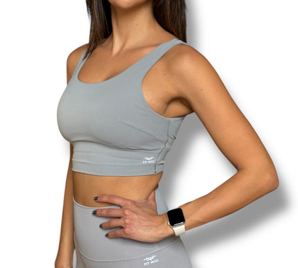 Crossed Over Back Sports Bra - Rhino Grey