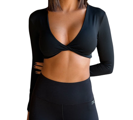 Front Twist Long Sleeve Padded Crop Top