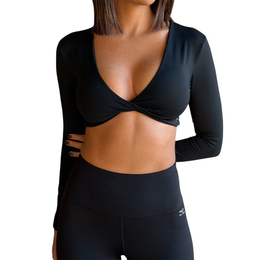 Front Twist Long Sleeve Padded Crop Top