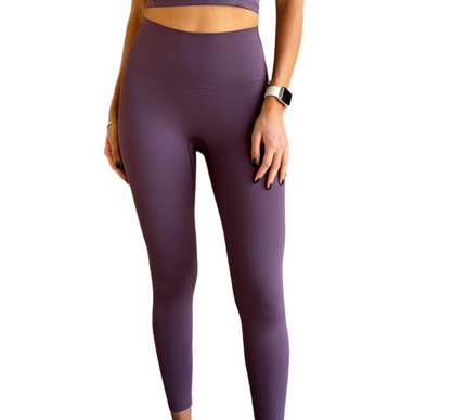 Seamless Front Basic Leggings - English Violet