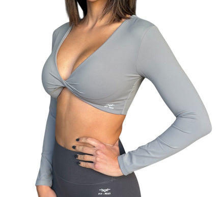 Front Twist Long Sleeve Padded Crop Top