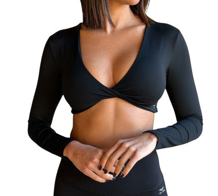 Front Twist Long Sleeve Padded Crop Top