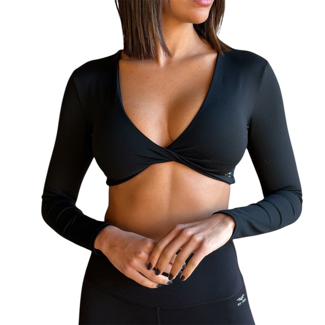 Front Twist Long Sleeve Padded Crop Top