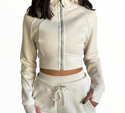 Cropped Fitted Fleece Jacket - Ivory