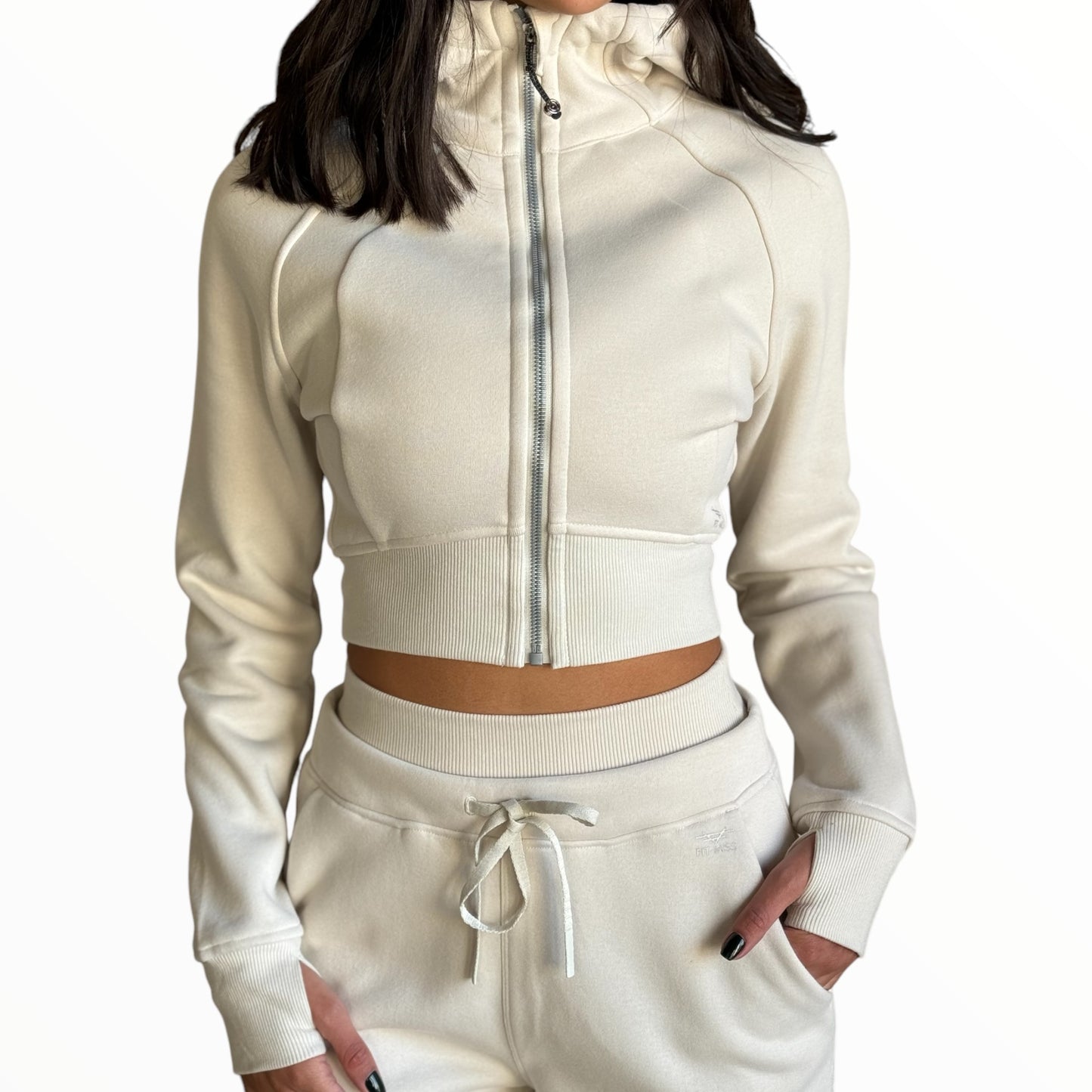 Cropped Fitted Fleece Jacket - Ivory