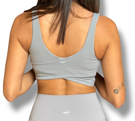 Crossed Over Back Sports Bra - Rhino Grey