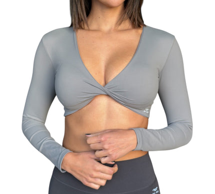 Front Twist Long Sleeve Padded Crop Top