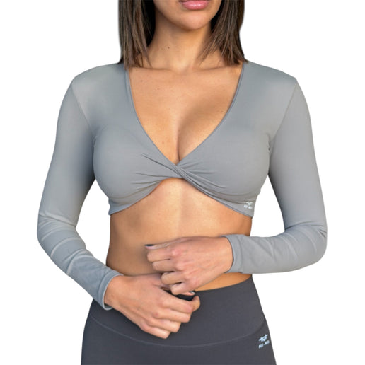 Front Twist Long Sleeve Padded Crop Top