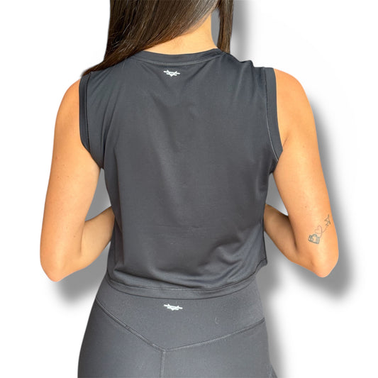 Basic Sleeveless Crop Top - Black