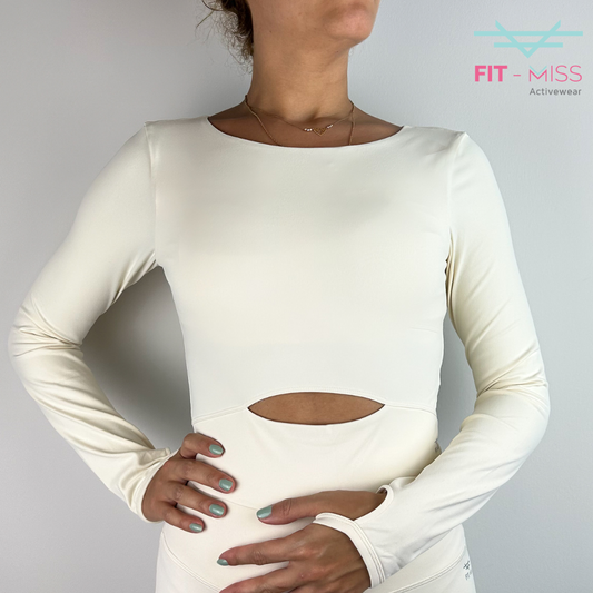 Long Sleeve Crop Top - Beige