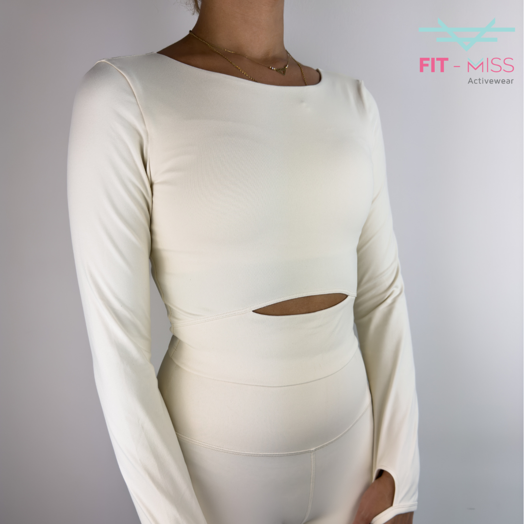 Long Sleeve Crop Top - Beige