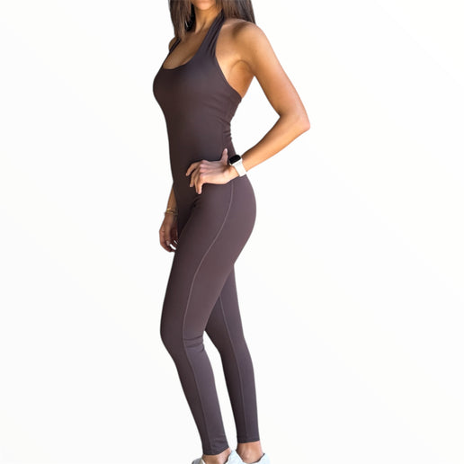 Halter Neck Jumpsuit - Chocolate
