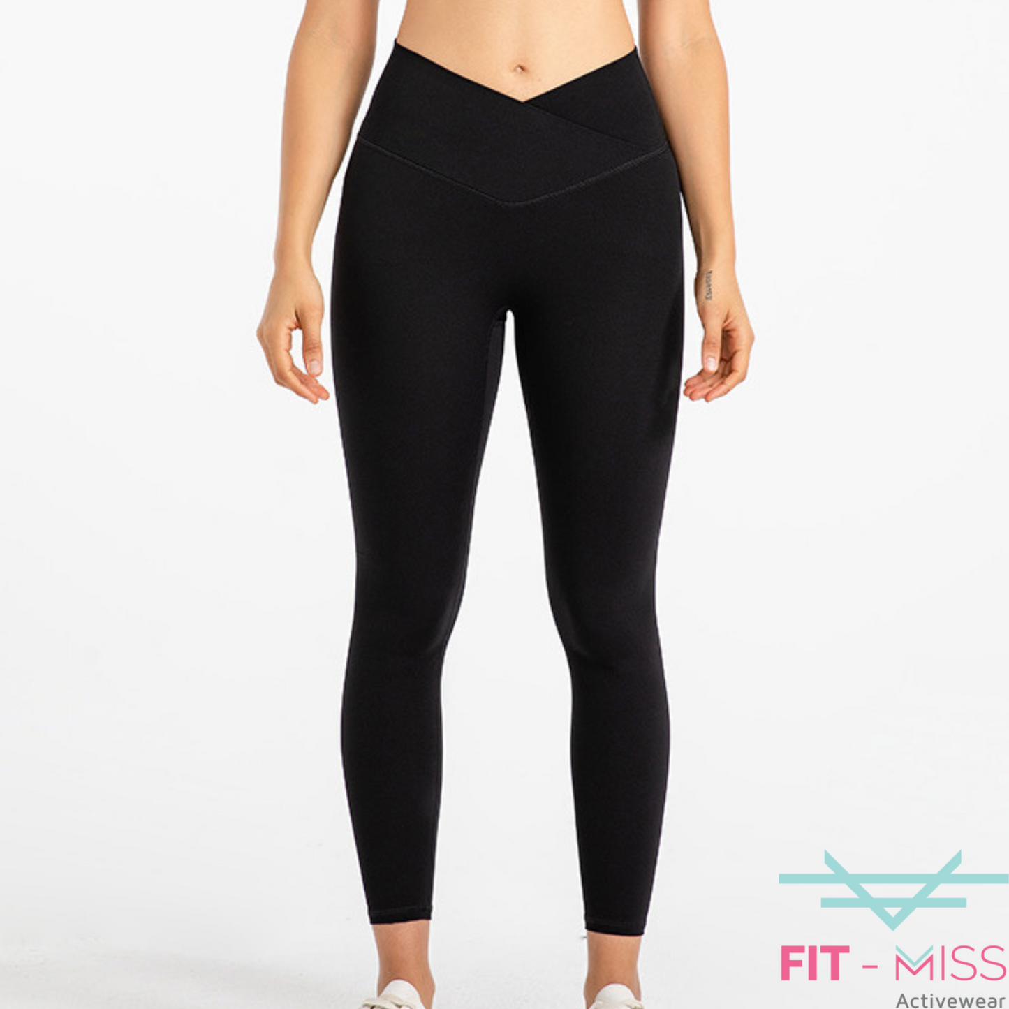 Crossed V-Contour Leggings - Black