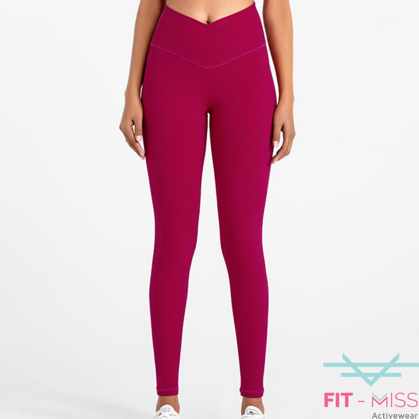 Crossed V-Contour Leggings - Cherry Red