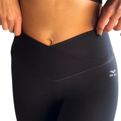 Crossed V-Contour Leggings - Black