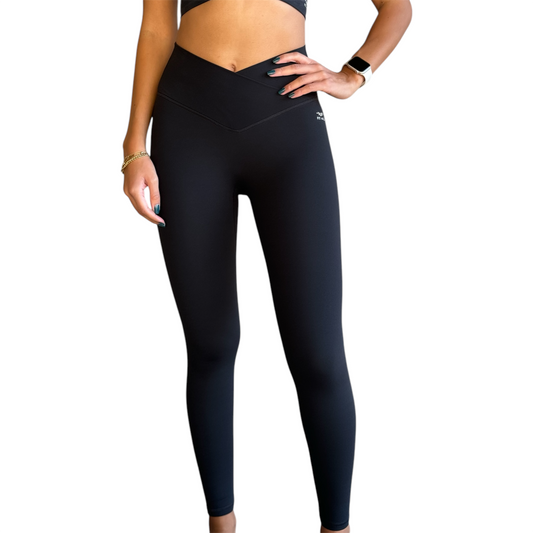 Crossed V-Contour Leggings - Black