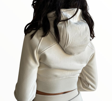 Cropped Fitted Fleece Jacket - Ivory