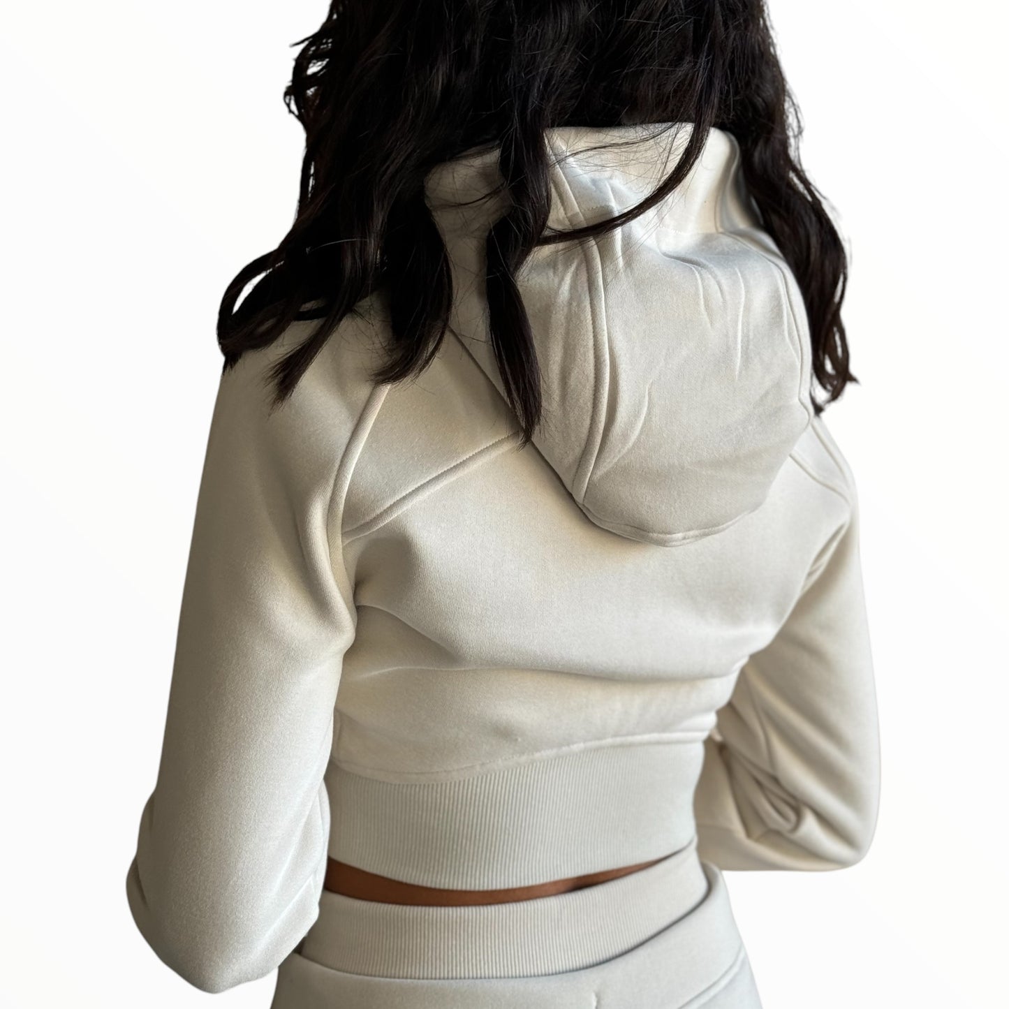 Cropped Fitted Fleece Jacket - Ivory