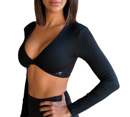 Front Twist Long Sleeve Padded Crop Top