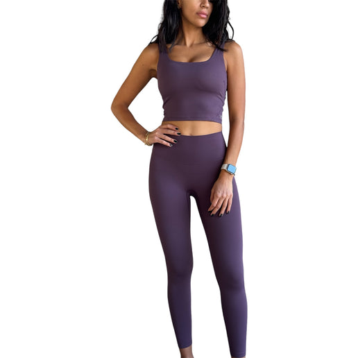 Seamless Front Basic Leggings - English Violet