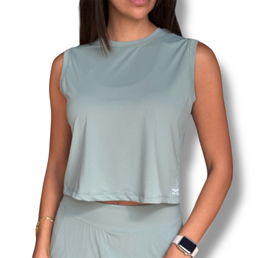 Basic Sleeveless Crop Top - Smoke Green
