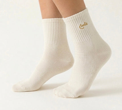 Smile Ribbed Crew Socks