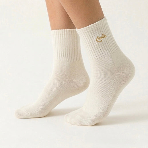 Smile Ribbed Crew Socks