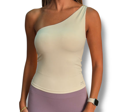 One Shoulder Padded Top - Beige