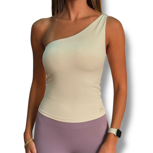 One Shoulder Padded Top - Beige