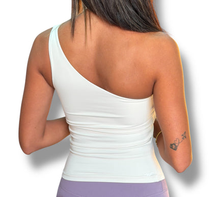 One Shoulder Padded Top - Beige