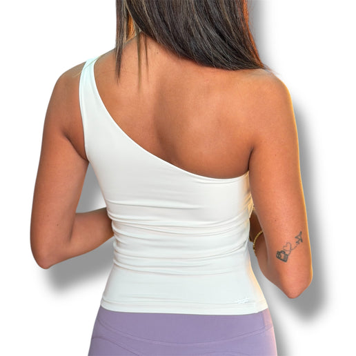 One Shoulder Padded Top - Beige