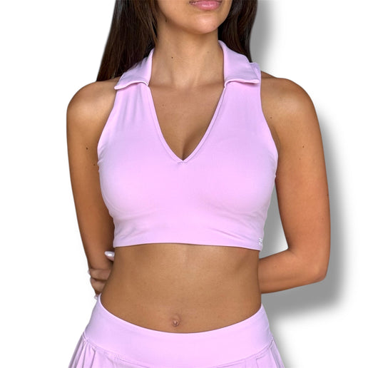 Open Back Polo Padded Crop Top