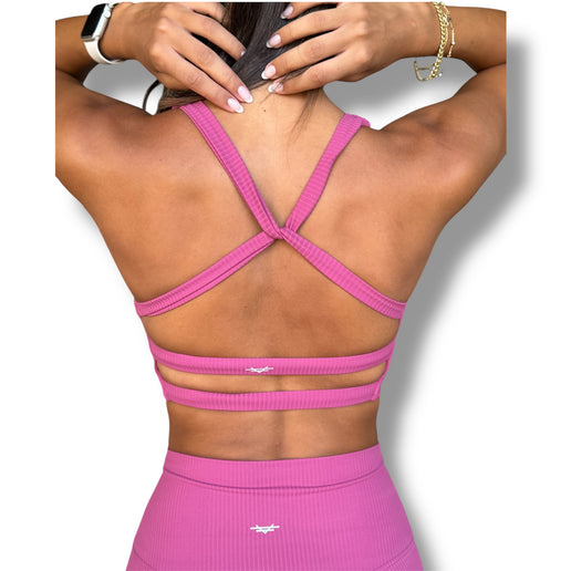 Strappy Back Rib Crop Top - Classic Rose