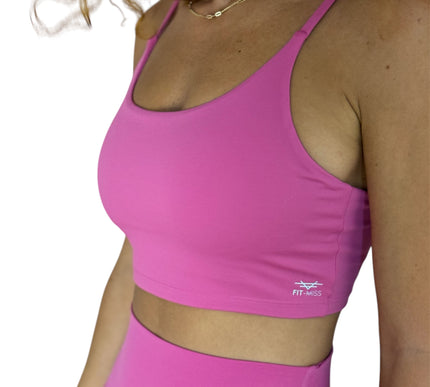 Simple Padded Crop Top - Pink Lychee