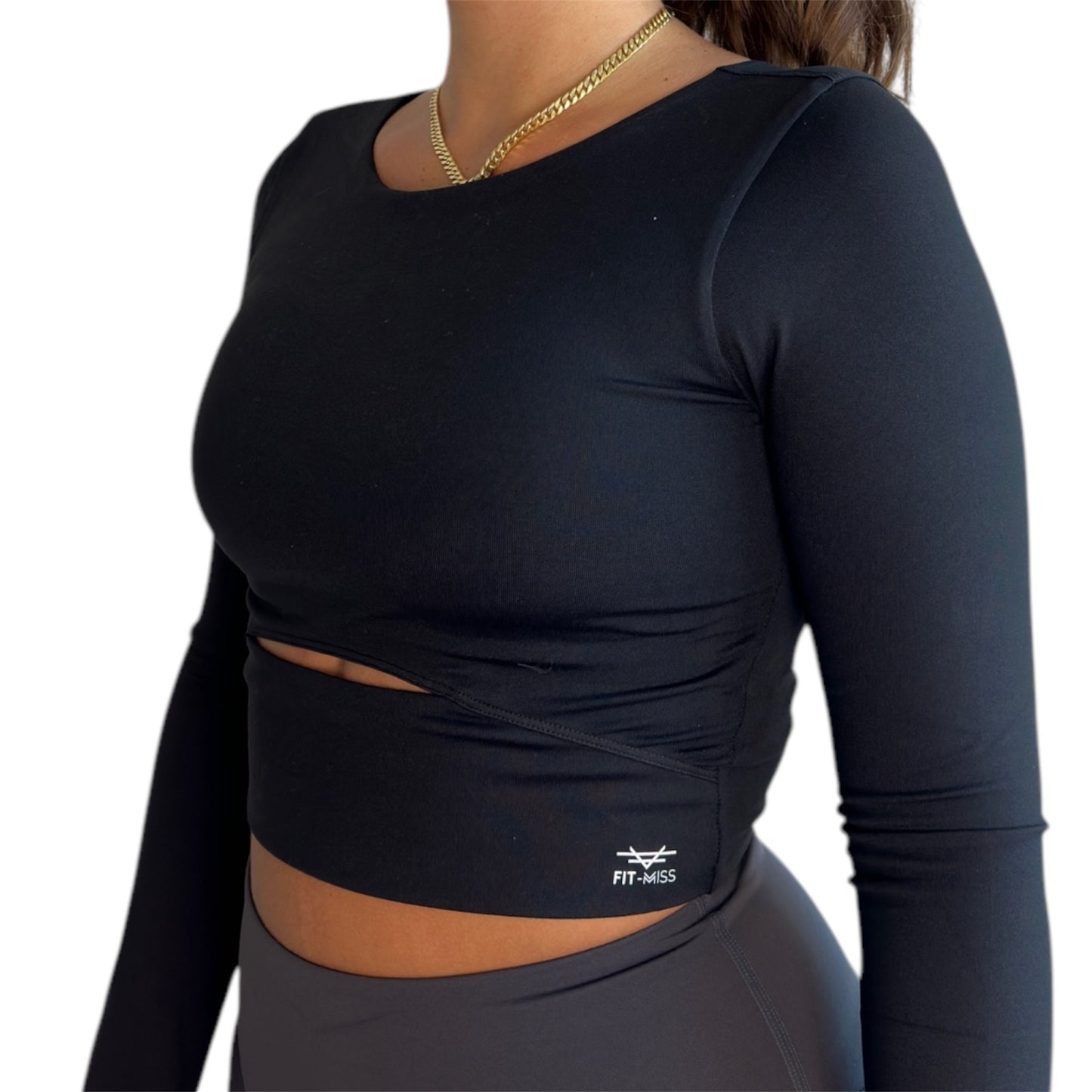 Long Sleeve Crop Top - Black