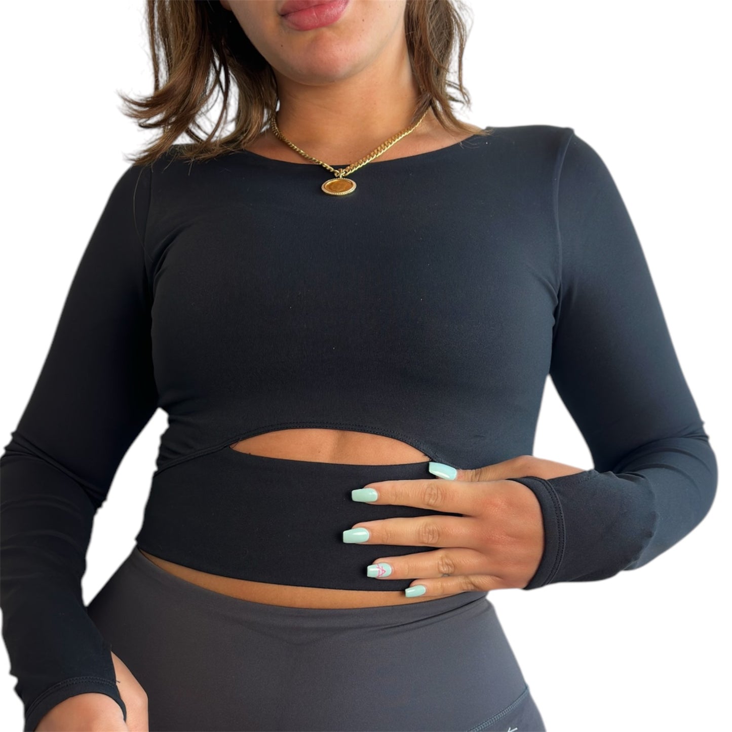 Long Sleeve Crop Top - Black