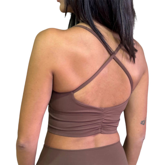 Scrunch Back Crop Top - Coffee