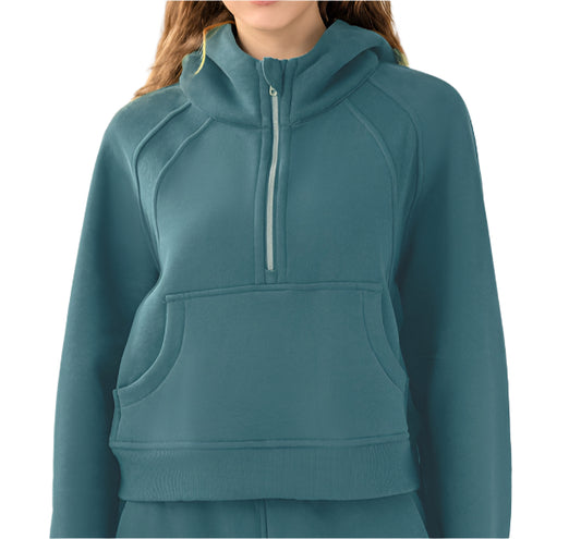 Half-Zip Fleece Hoodie - Green