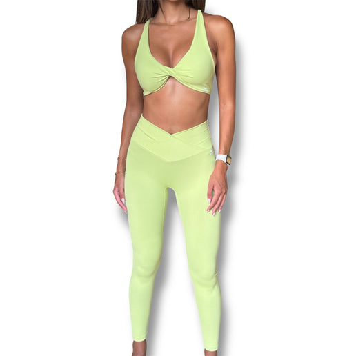 Twist Front Strappy Sports Bra - Lime Green