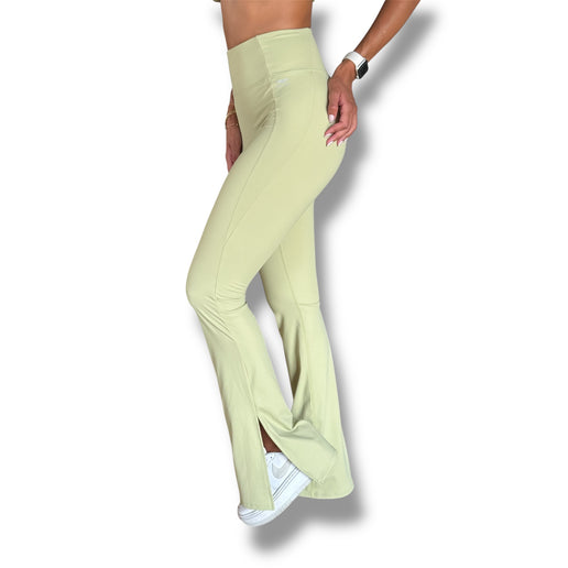 Side Slit Flare Leggings - Avocado Green