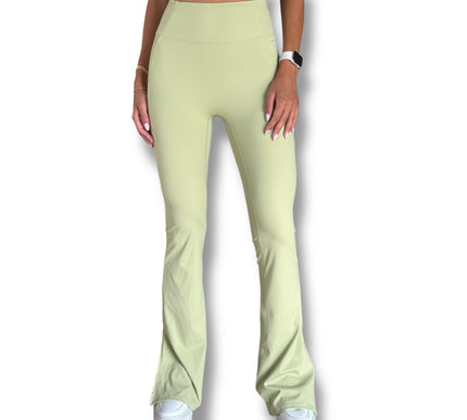 Side Slit Flare Leggings - Avocado Green