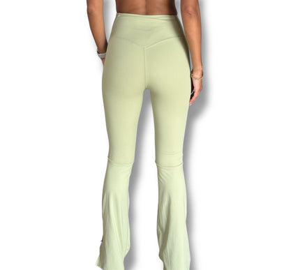Side Slit Flare Leggings - Avocado Green