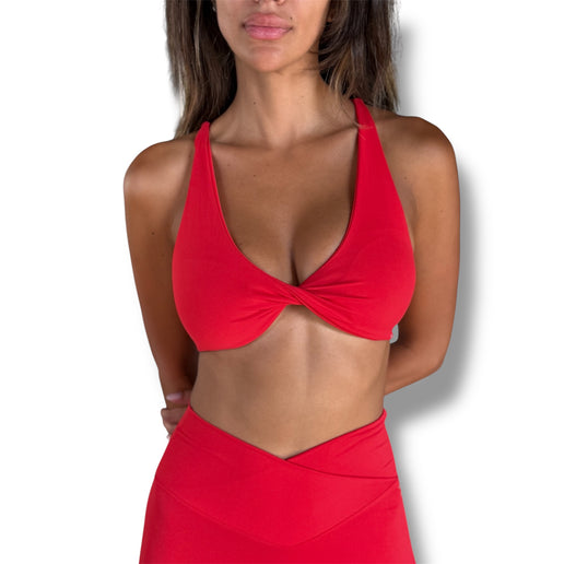 Twist Front Strappy Sports Bra - Candy Apple