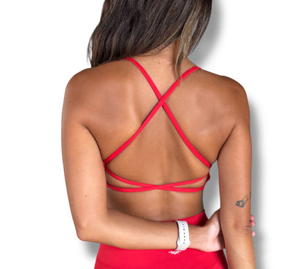 Twist Front Strappy Sports Bra - Candy Apple